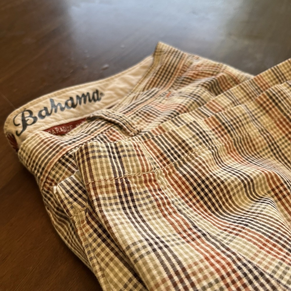 Tommy Bahama Mens 35 Paradise Nation Plaid Shorts Tan Multicolor Cotton Golf